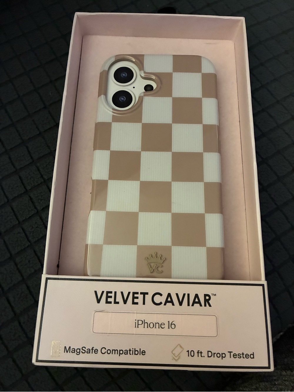 Velvet Caviar Beige & White Checker iPhone Case - MagSafe Compatible
